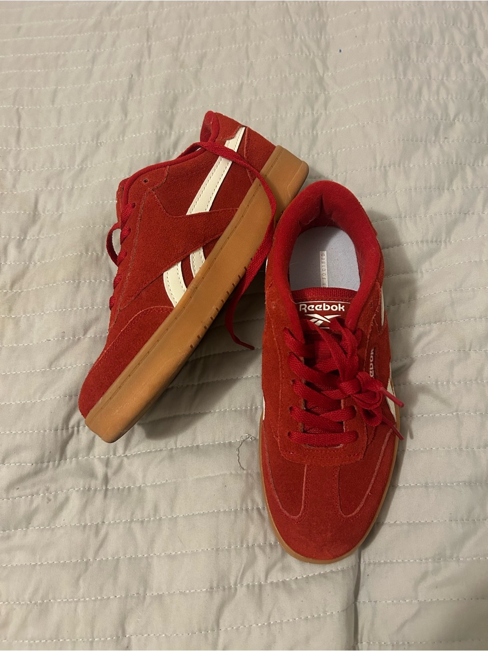 Reebok Red Suede Low-Top Sneakers with Cream Stripes
